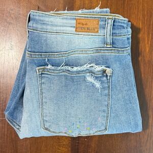 Judy Blue Womens Boyfriend Fit Jeans 11 Rainbow Paint Splatter Distressed Artsy